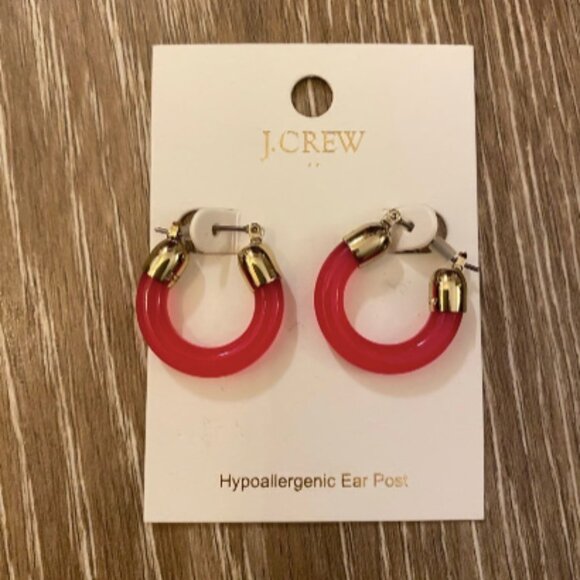 NWT J.Crew Factory Pink Resin Hoop Earrings - Picture 2 of 4